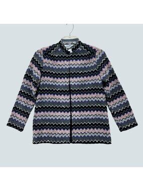 Vintage Lady Blair Chevron Cardigan Sweater Black Purple Pink Open Front Size M